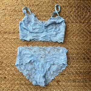 Cosabella Never Say Never Sweetie Bralette blue Small 32C-D 34A-B bra panty set